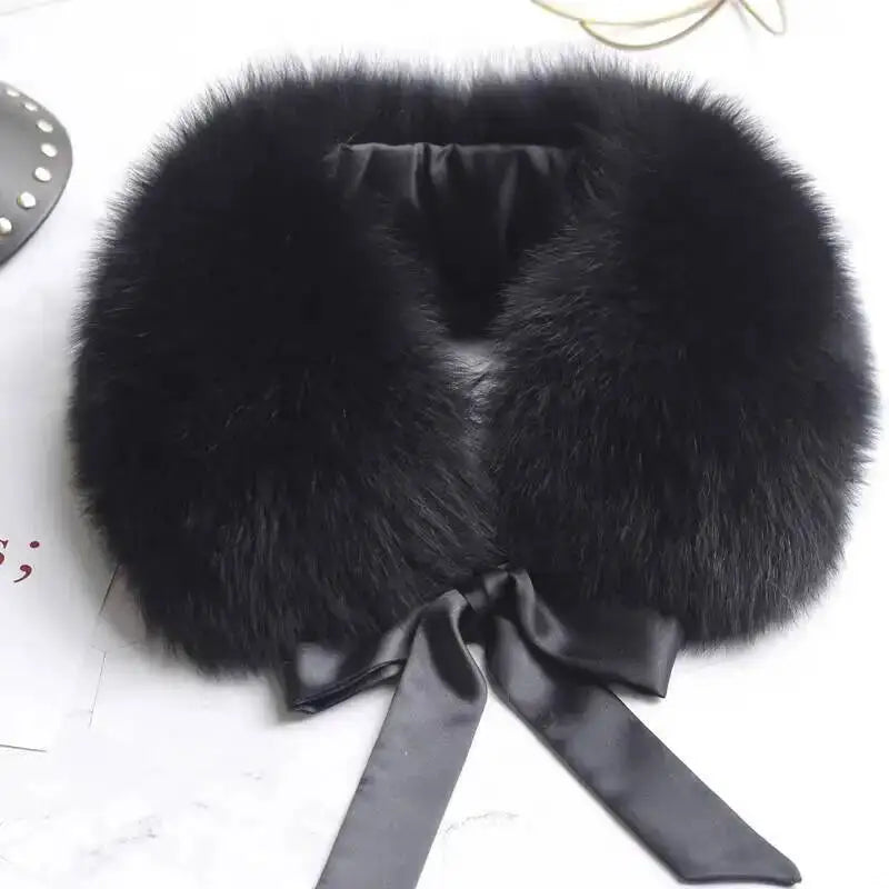 Luxury Winter 100% Real Fox Fur Scarf Women Neck Keep Warm Natural Fox Fur Square Collar Coat Hooded Warm Scarves Ladies