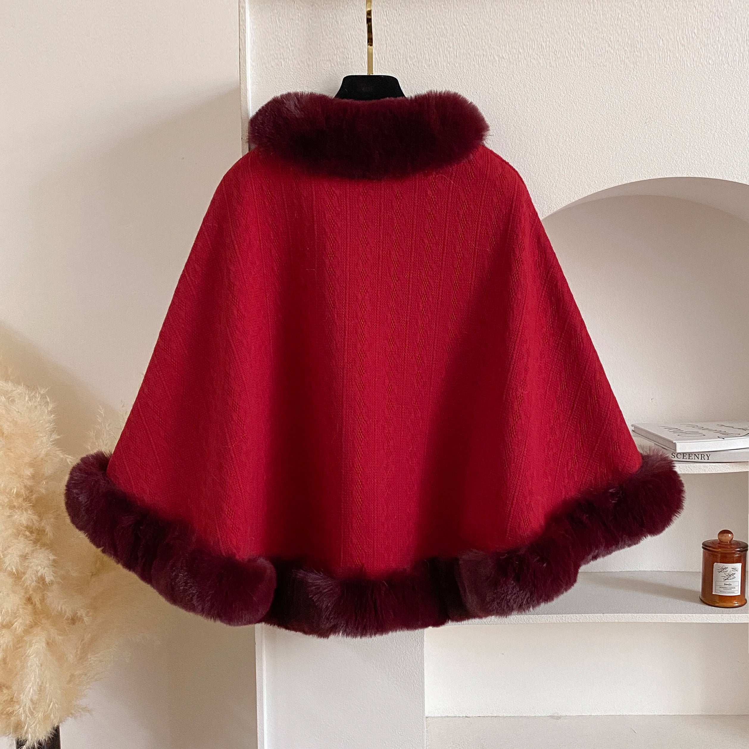 2024 New Winter Solid Poncho Thicken Fleece Collar Cape Coat Elegant Beautiful Women Christmas Party Dress Cloak Warm Wraps Gift